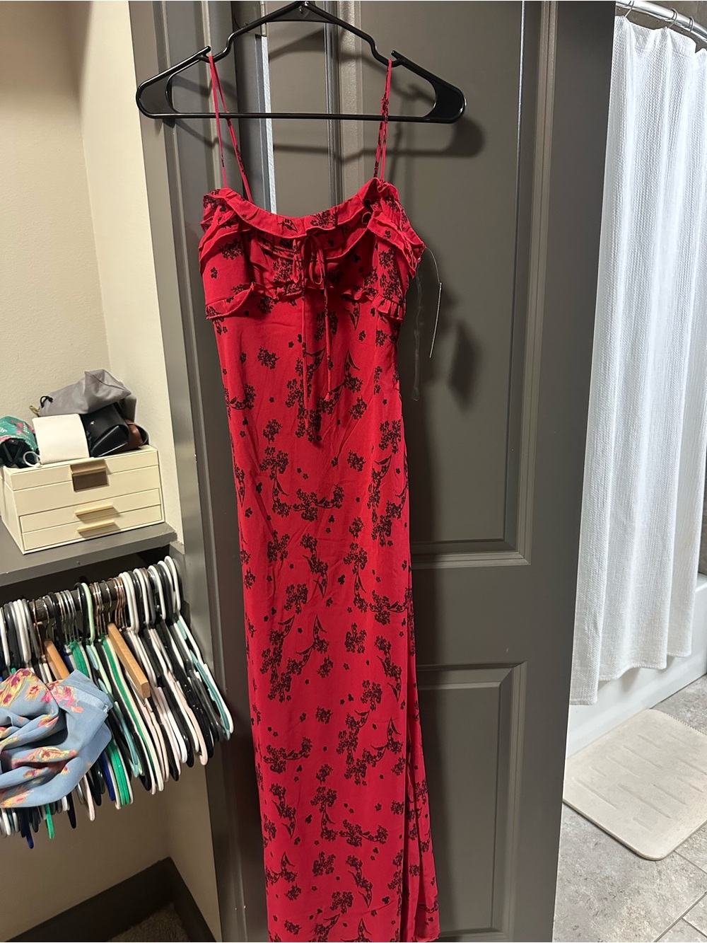 Target Red Floral Maxi Dress with Ruffle Neckline